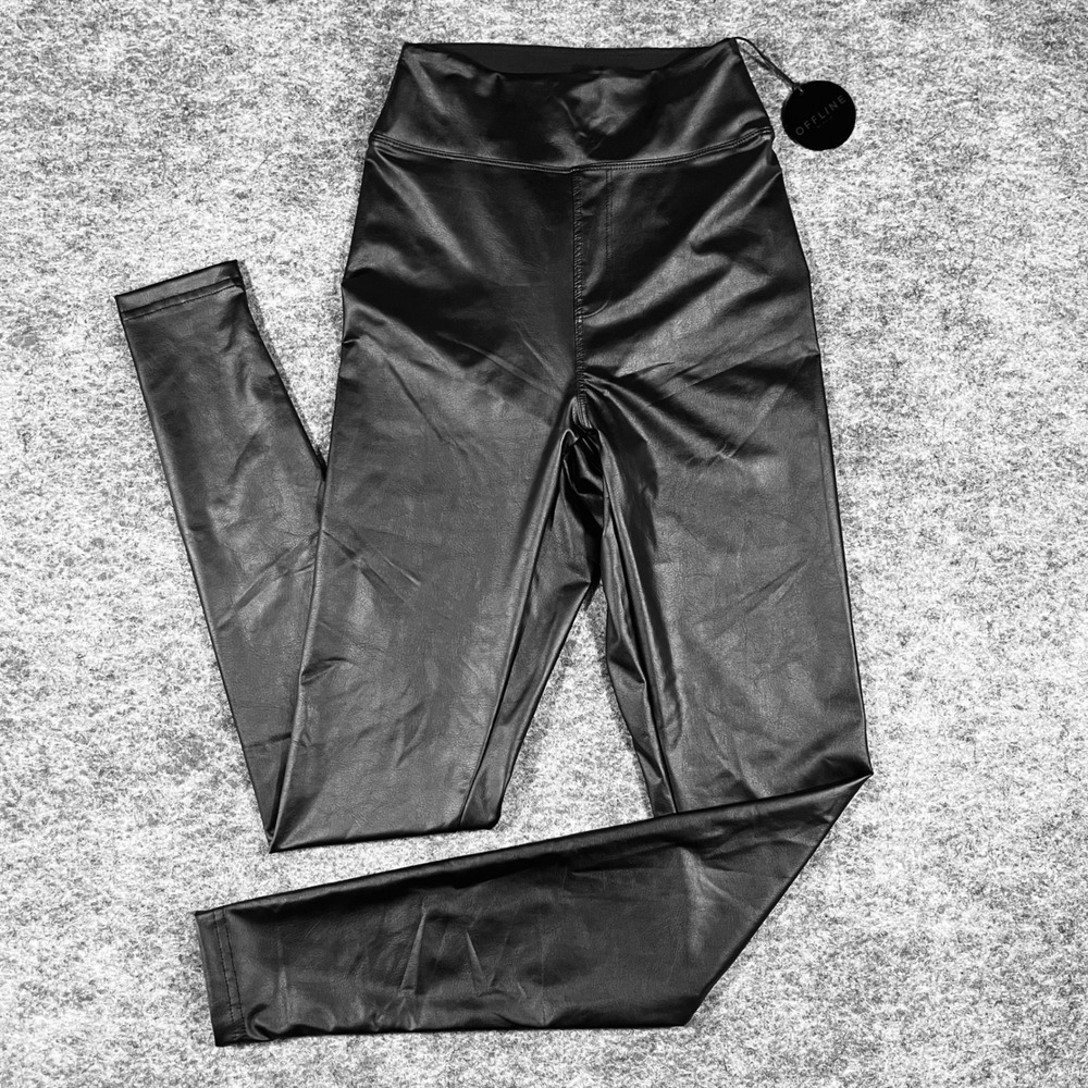 OFFLINE by Aerie Faux Leather Leggings Womens XS Black Real Luxe Hi-Rise Edgy - Picture 2 of 10